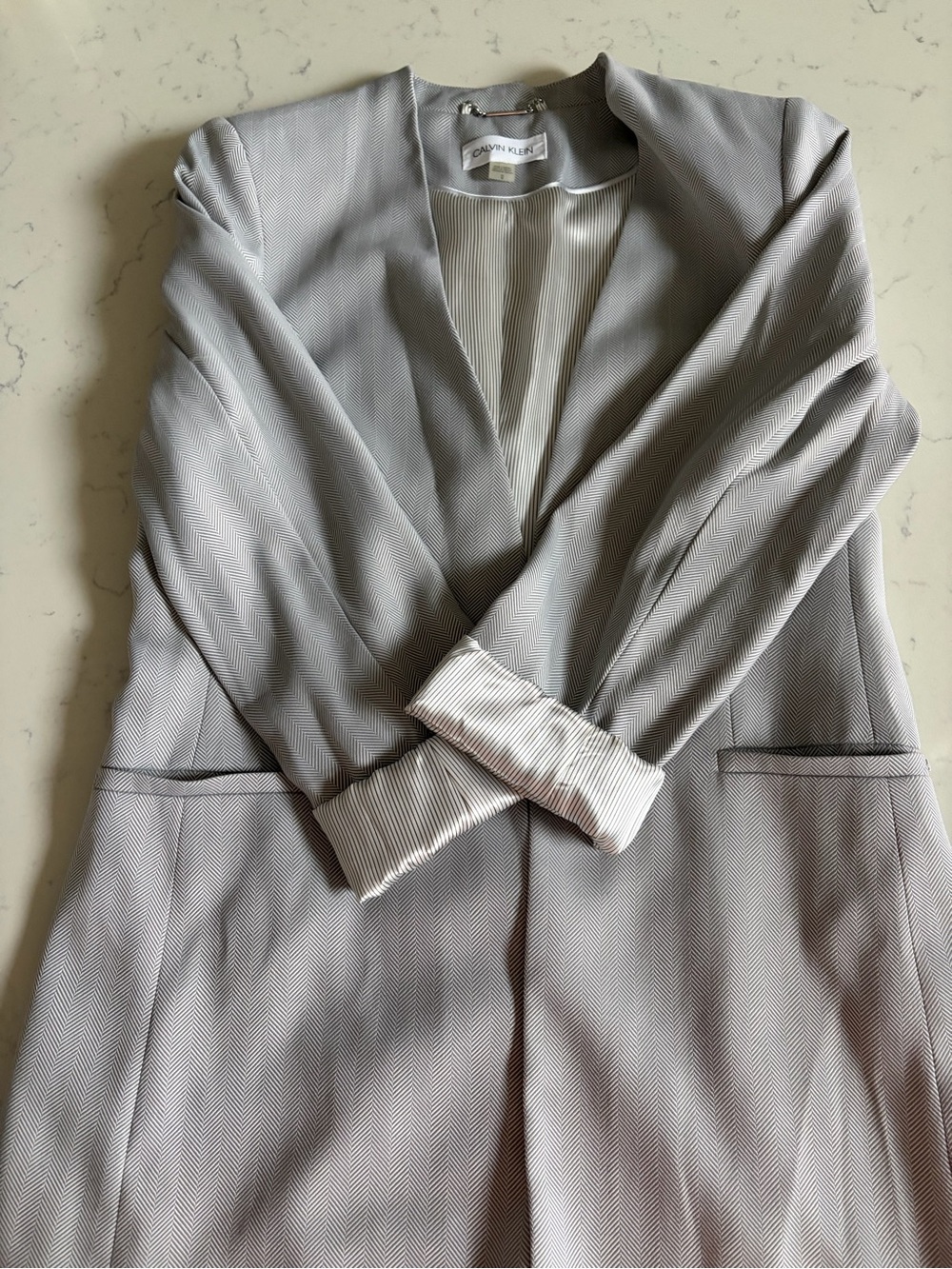 Calvin Klein Women's Light Gray Collarless Open Blazer